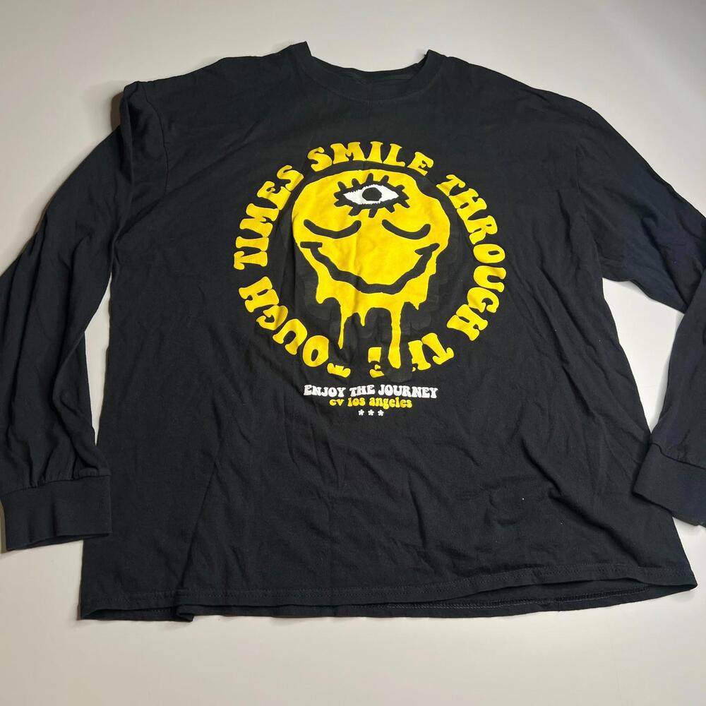 CVLA Melting Smiley Third Eye Long Sleeve Shirt Black XXL Streetwear Graphic Tee